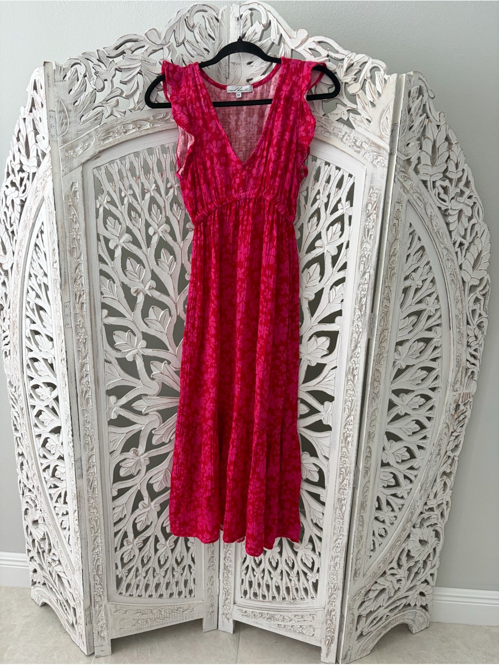 Red Haute Hot Pink Floral V-Neck Maxi Dress